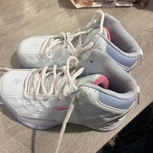 Kids White and Pink High-Top Sneakers